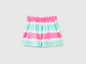 Pantaloni corti in puro cotone con stampa effetto tye-dye