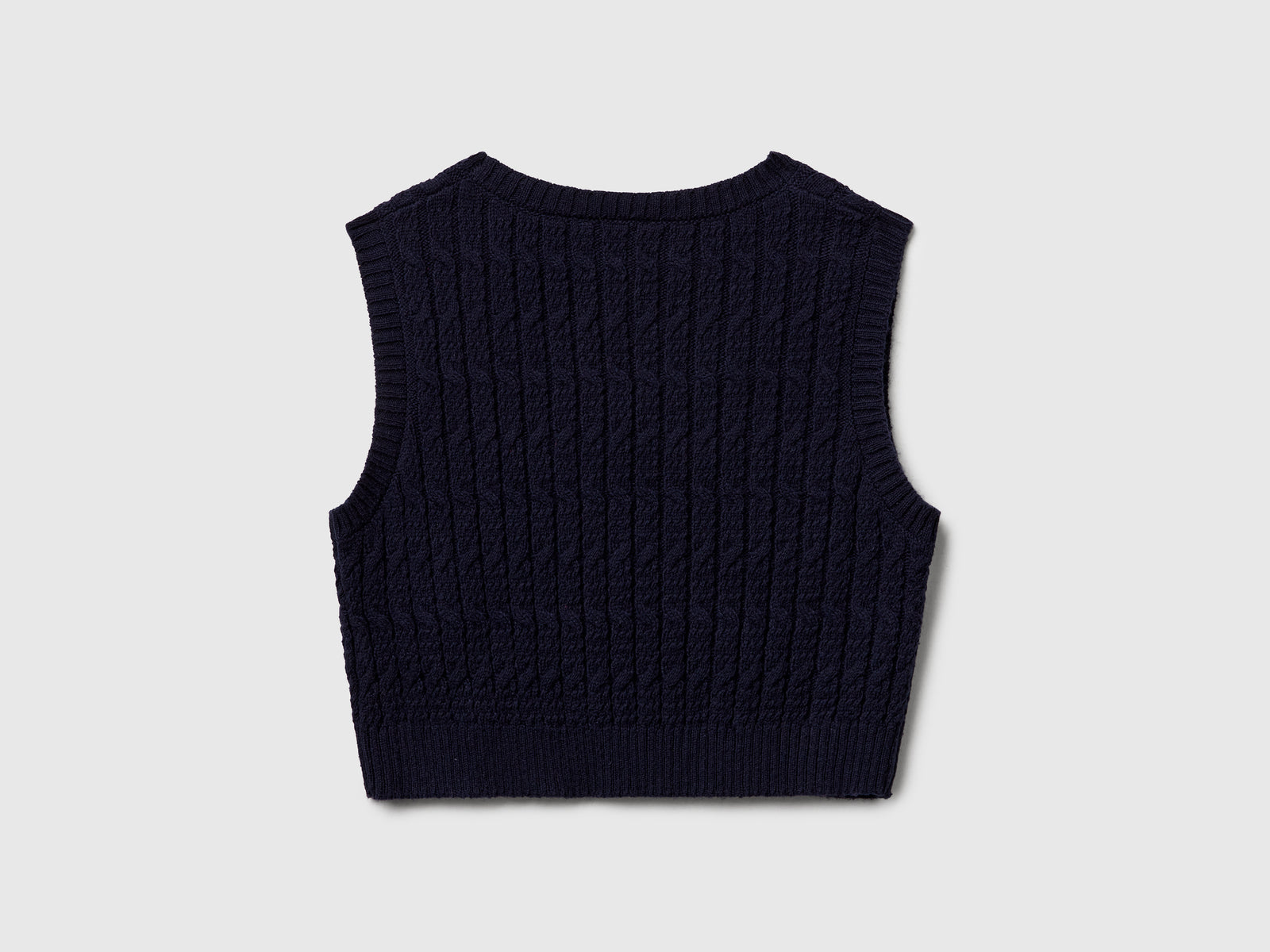 Gilet in maglia con trecce da bambina blu scuro 2 | Benetton Outlet