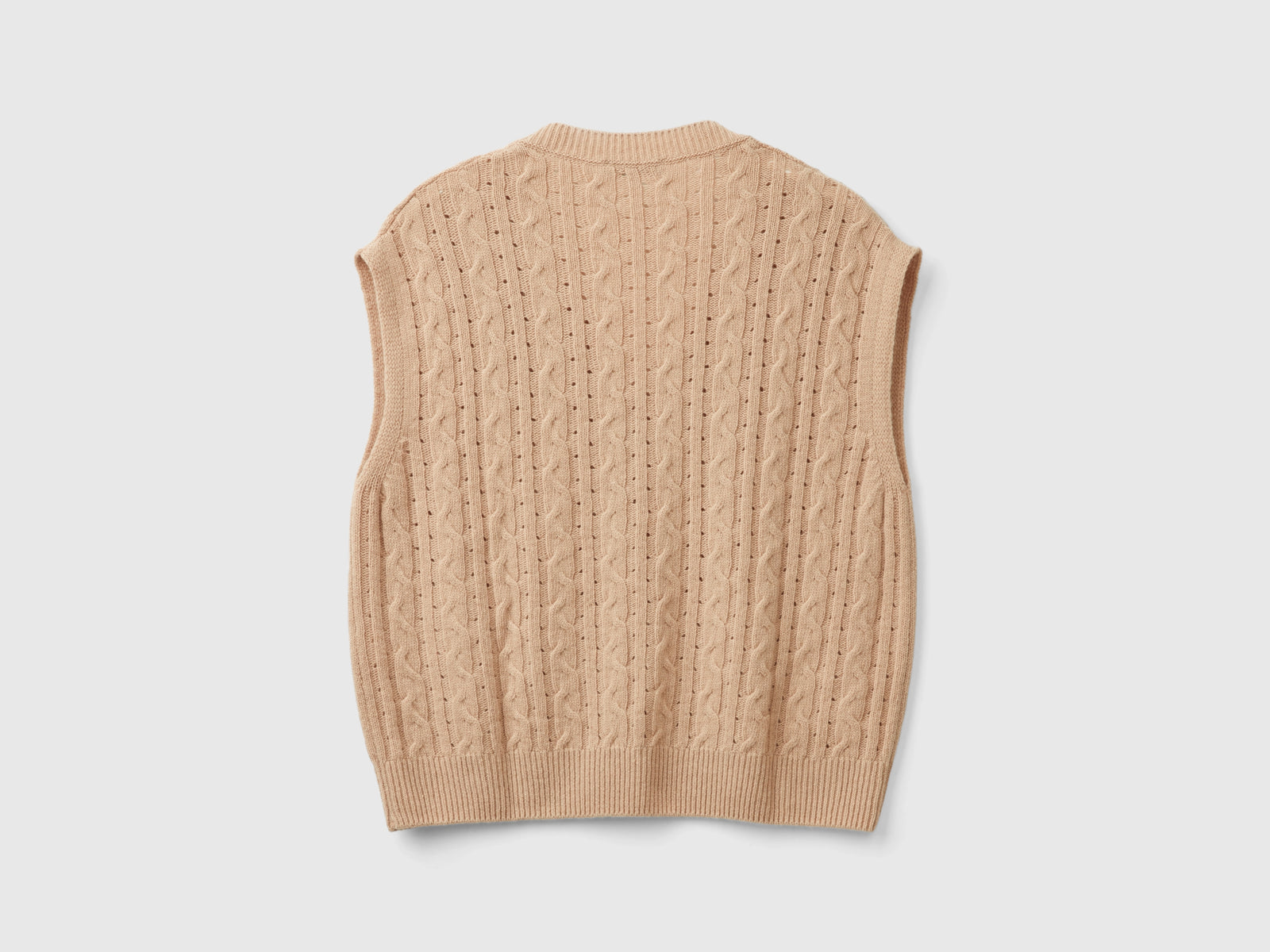 Boxy fit vest with braids and perforations da donna cammello 2 | Benetton Outlet