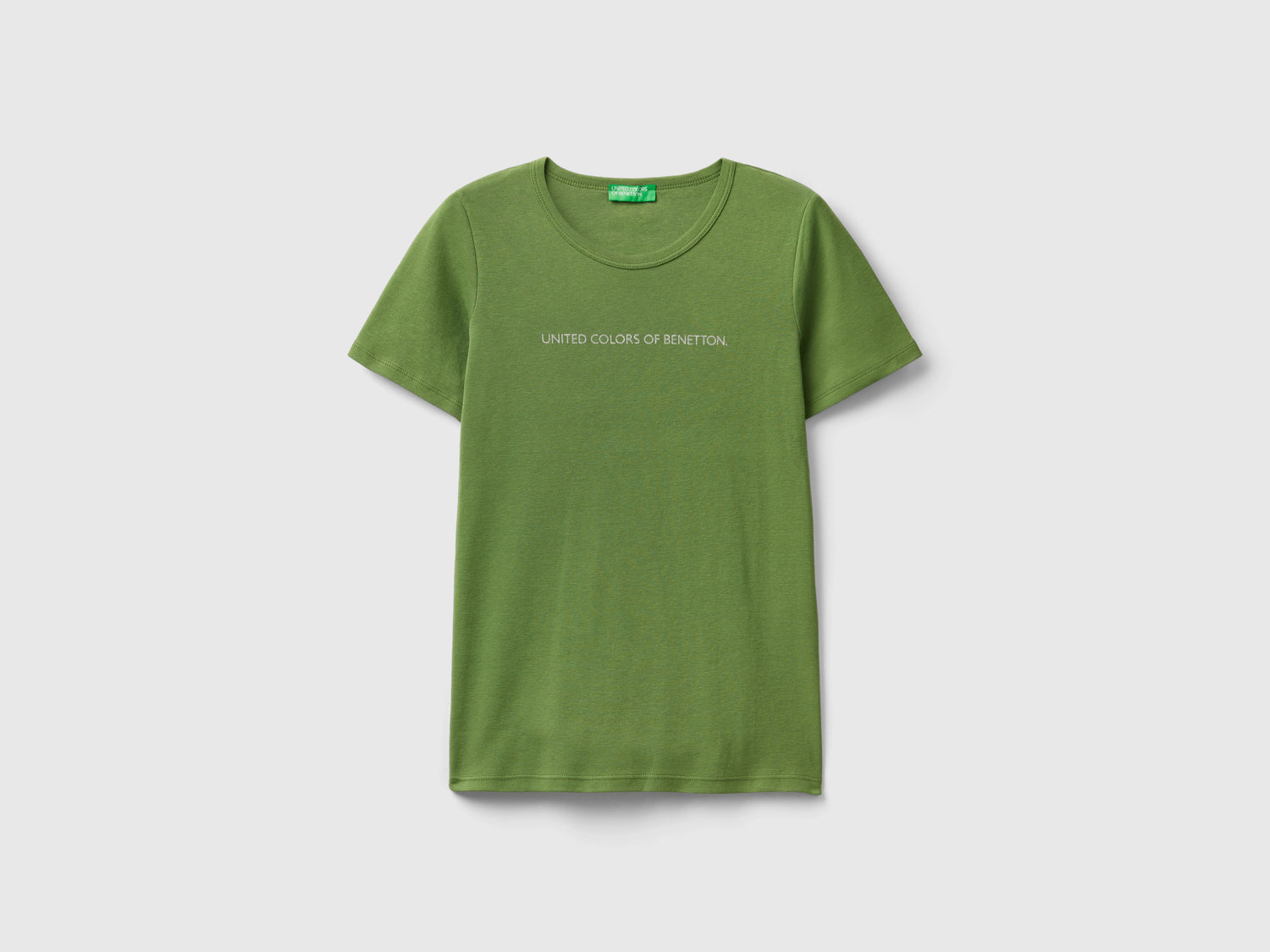 T-shirt 100% cotone con stampa logo glitter da donna verde militare | Benetton Outlet