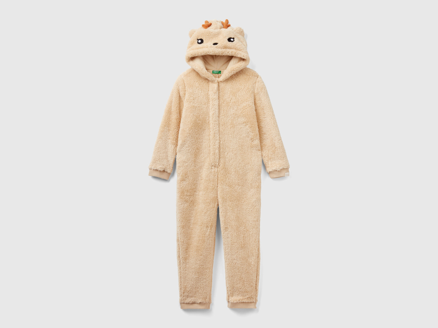 Tuta in pile con cappuccio da bambino beige | Benetton Outlet