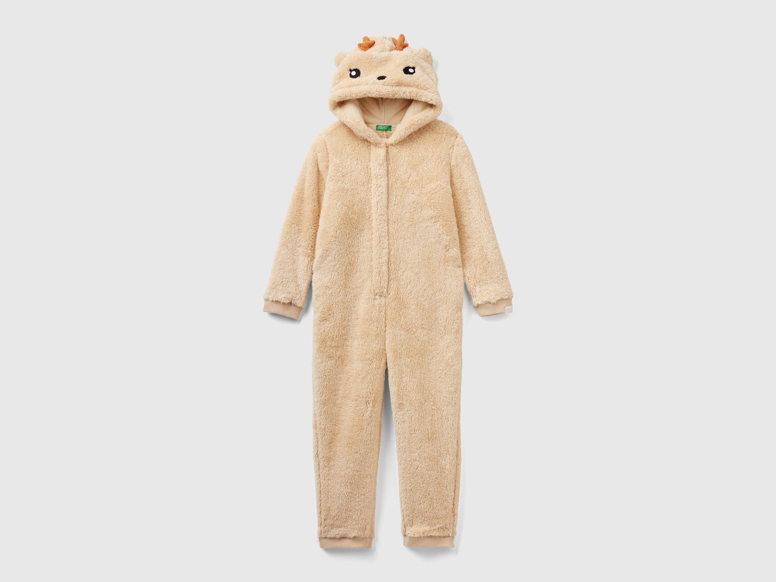 Tuta in pile con cappuccio da bambino beige | Benetton Outlet