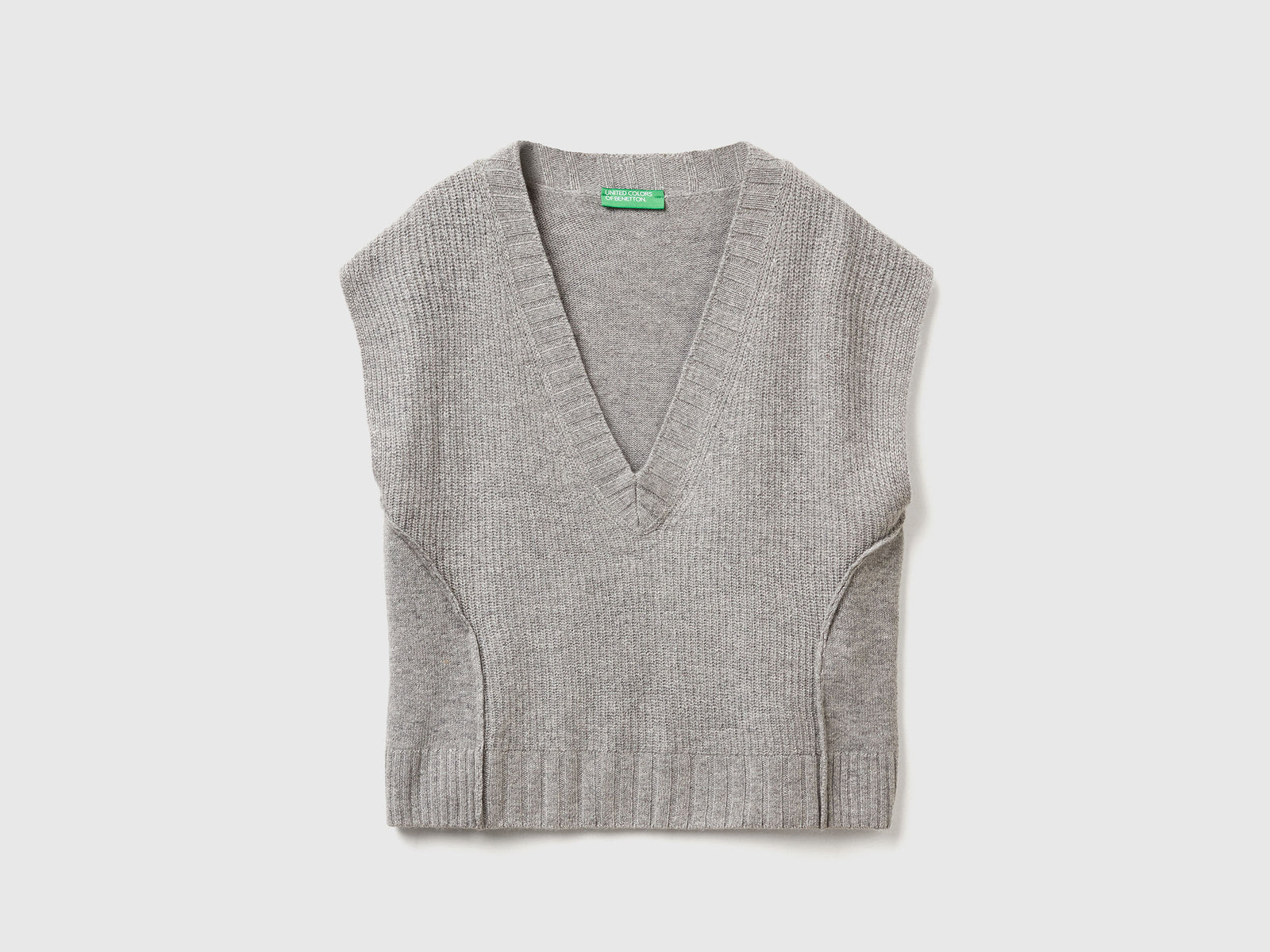 Gilet con scollo a V in misto lana da donna grigio | Benetton Outlet