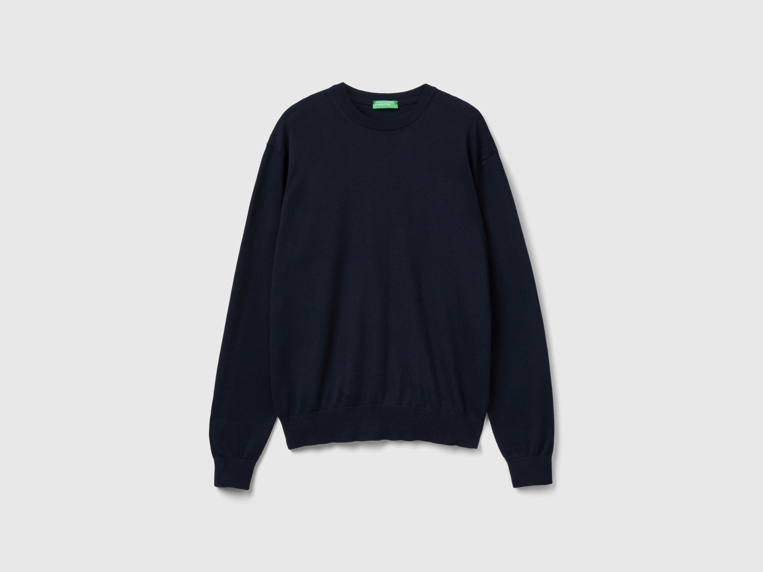 Maglia girocollo in cotone e lana da uomo blu scuro | Benetton Outlet