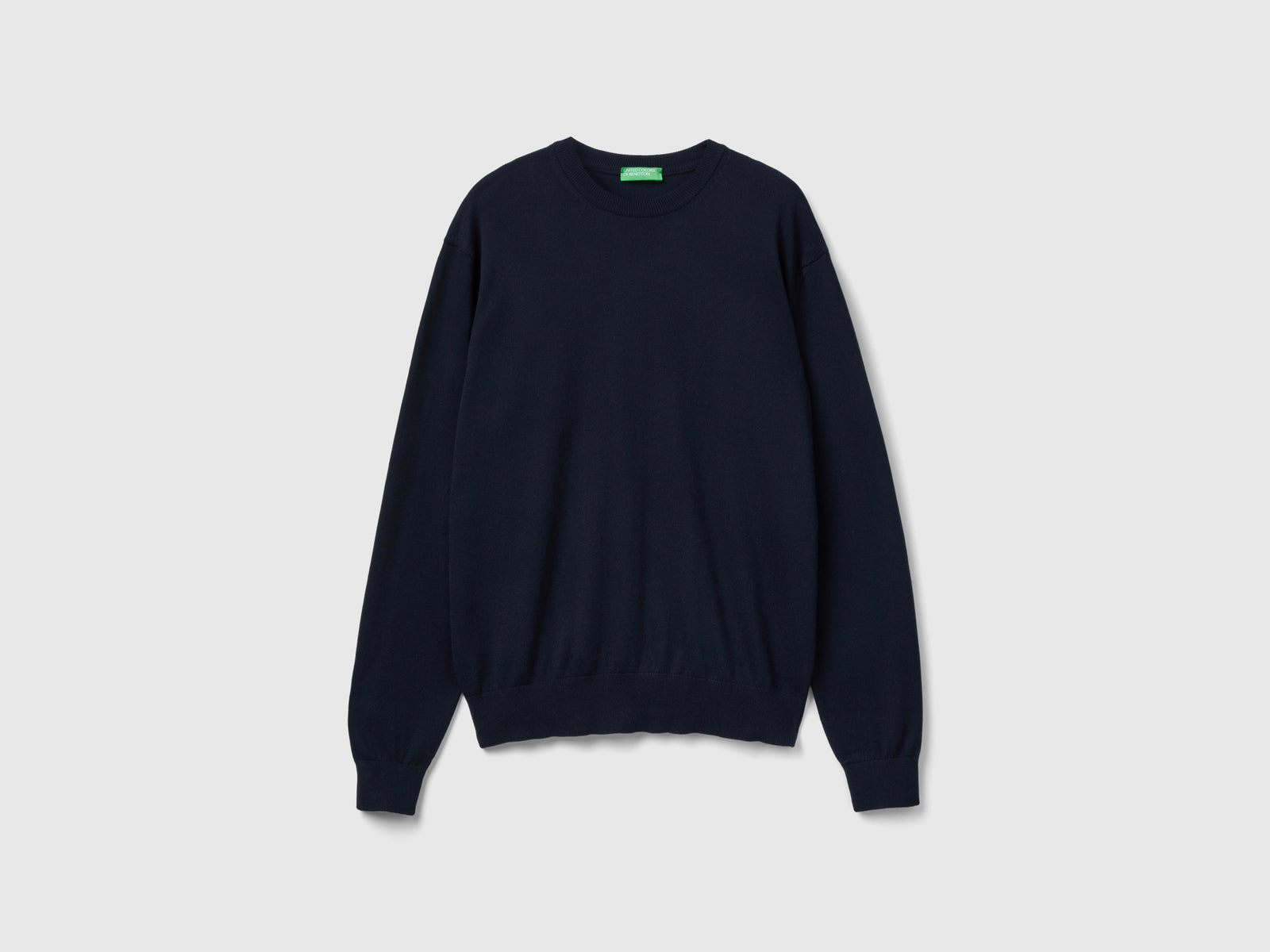 Maglia girocollo in cotone e lana da uomo blu scuro | Benetton Outlet