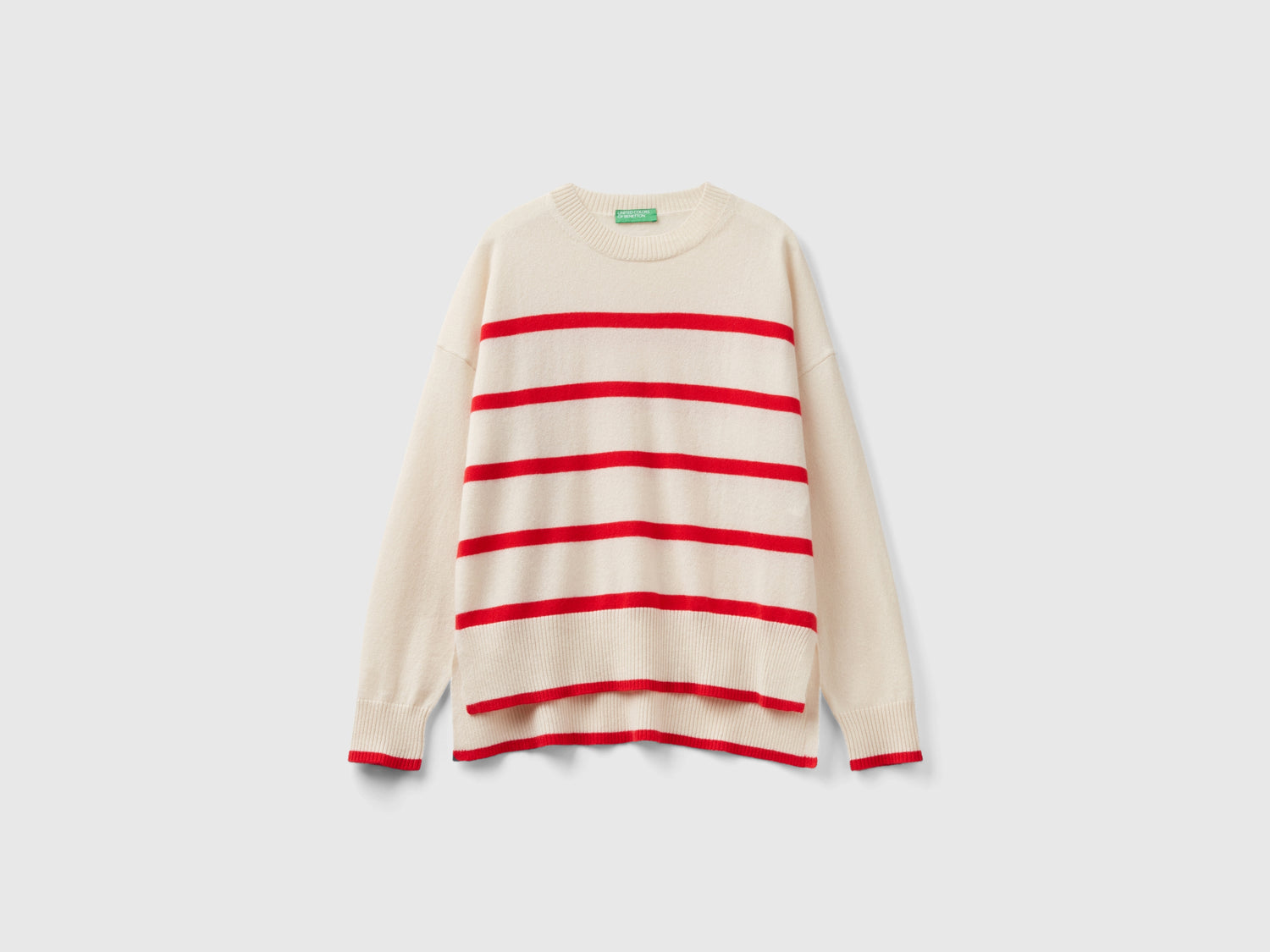 Maglia con righe in puro cashmere da donna bianco panna | Benetton Outlet