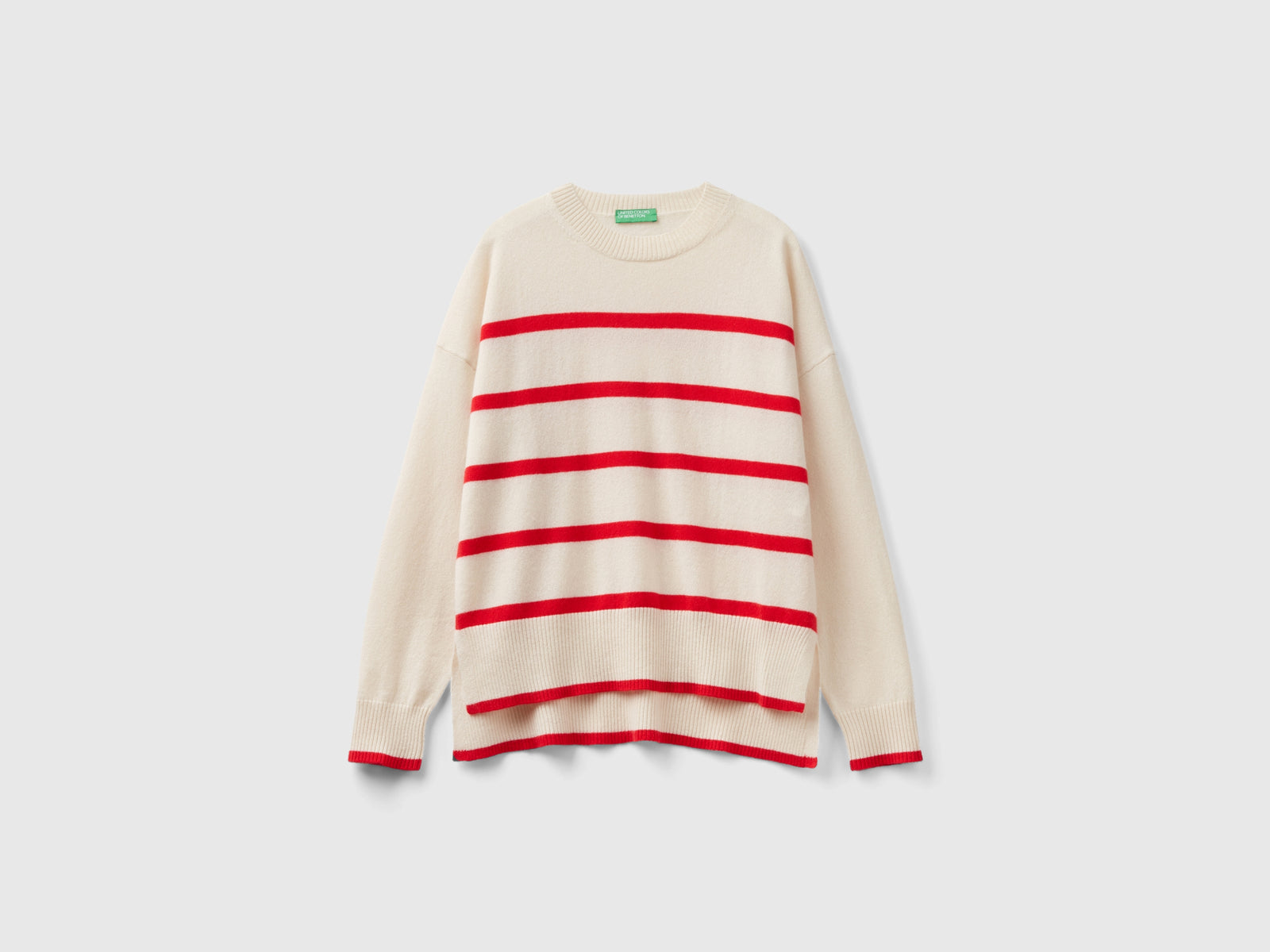 Maglia con righe in puro cashmere da donna bianco panna | Benetton Outlet
