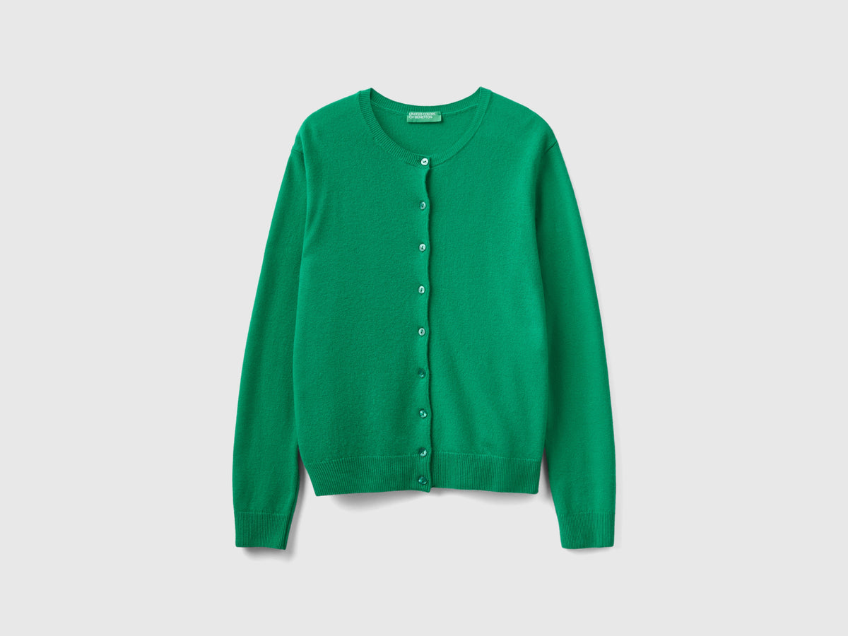 Cardigan girocollo in pura lana Merino