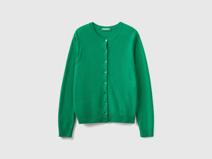 Cardigan girocollo in pura lana Merino