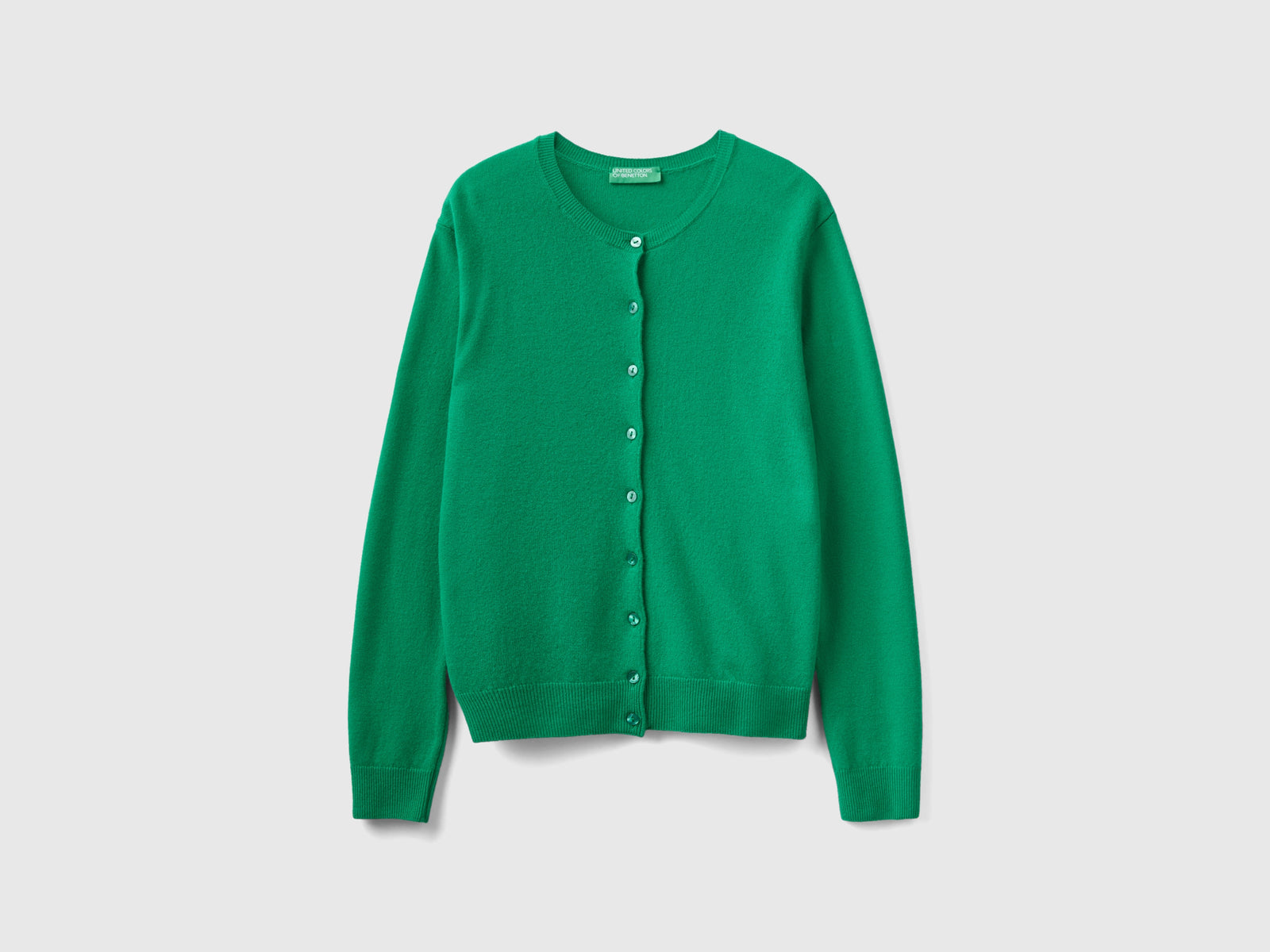Cardigan girocollo in pura lana Merino da donna verde 2 | Benetton Outlet