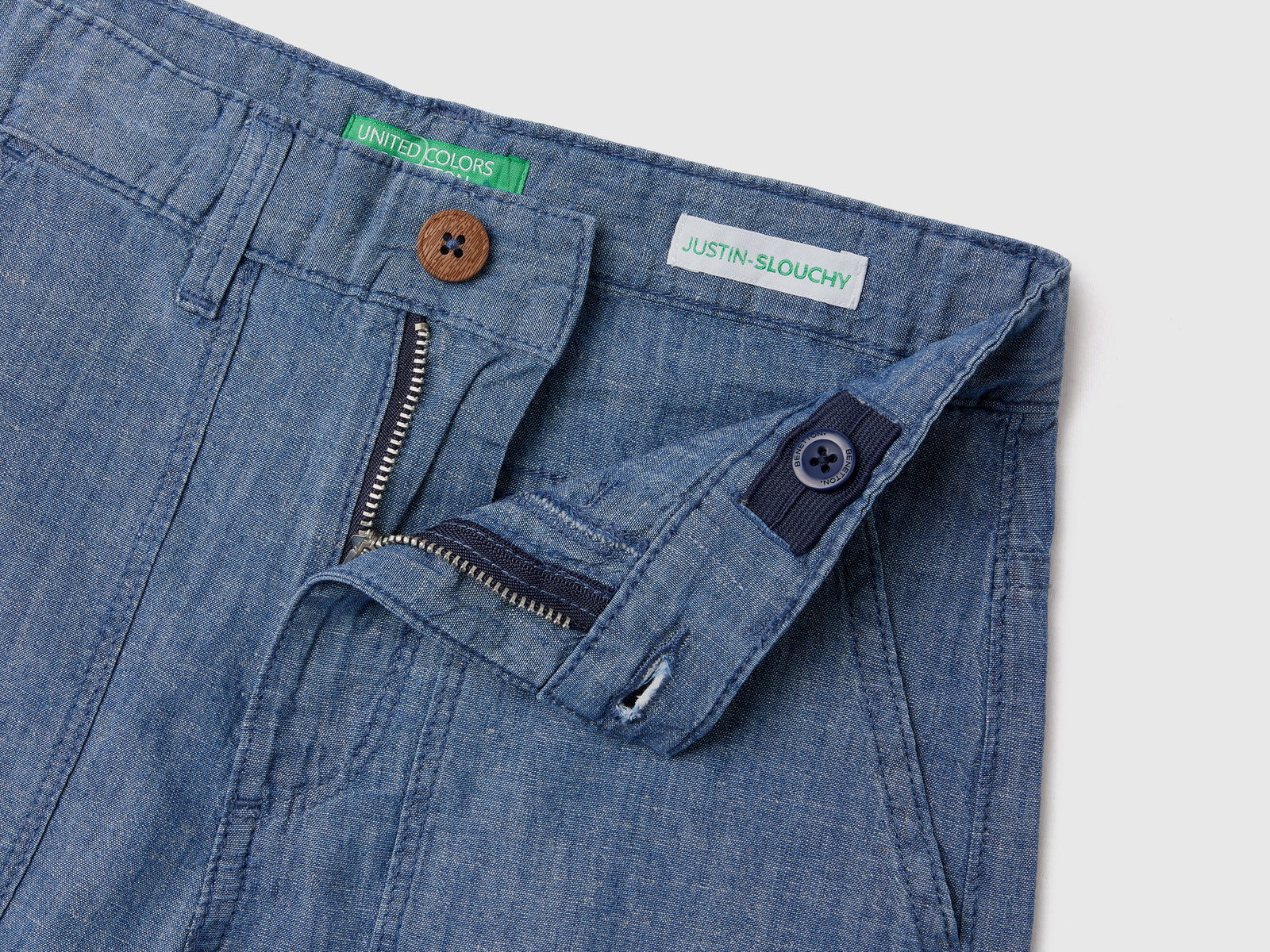 Pantaloni lunghi in chambray di cotone misto lino da bambino avio 3 | Benetton Outlet