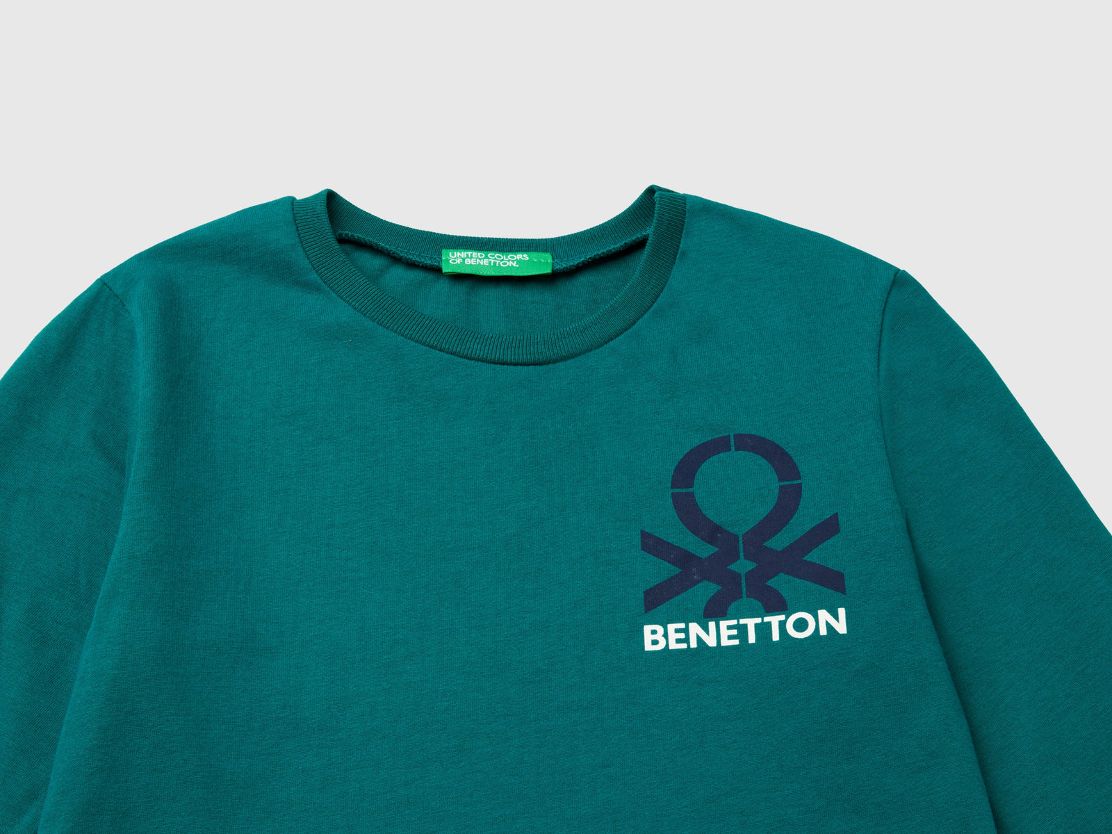 Maglietta girocollo in caldo cotone bio da bimbo verde scuro 3 | Benetton Outlet