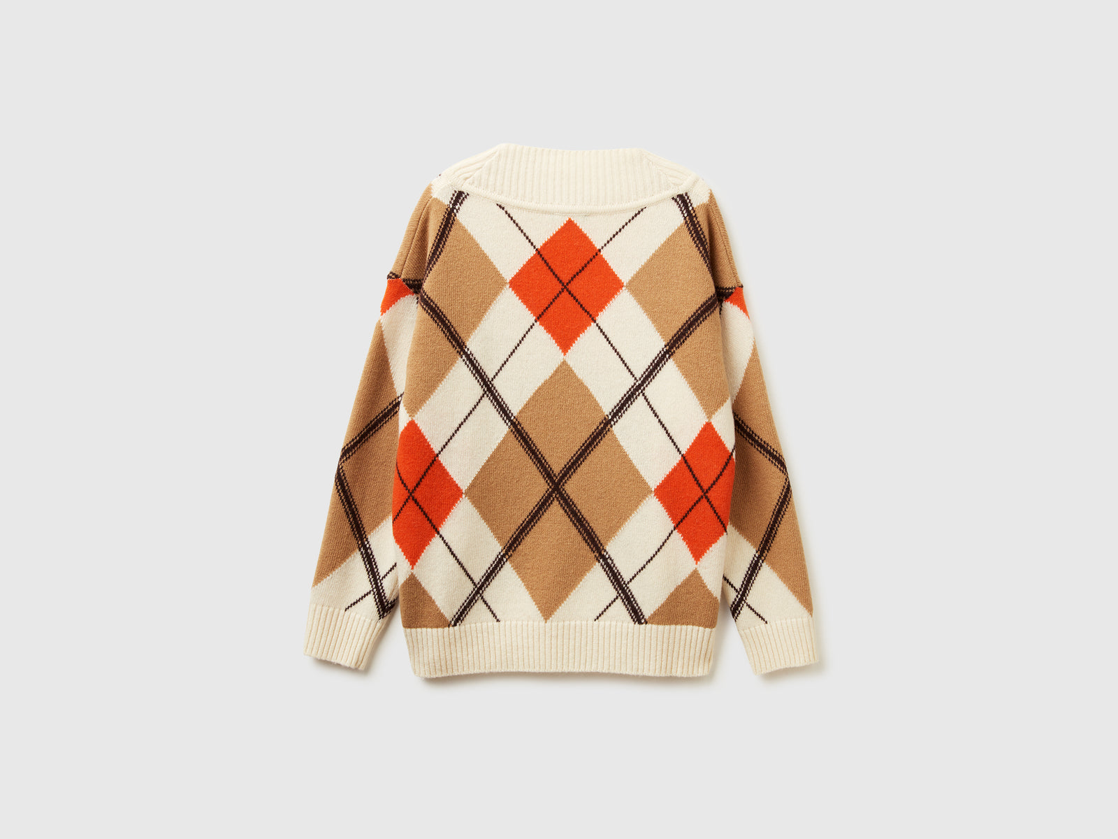 Maglione con intarsio rombi da donna cammello 2 | Benetton Outlet