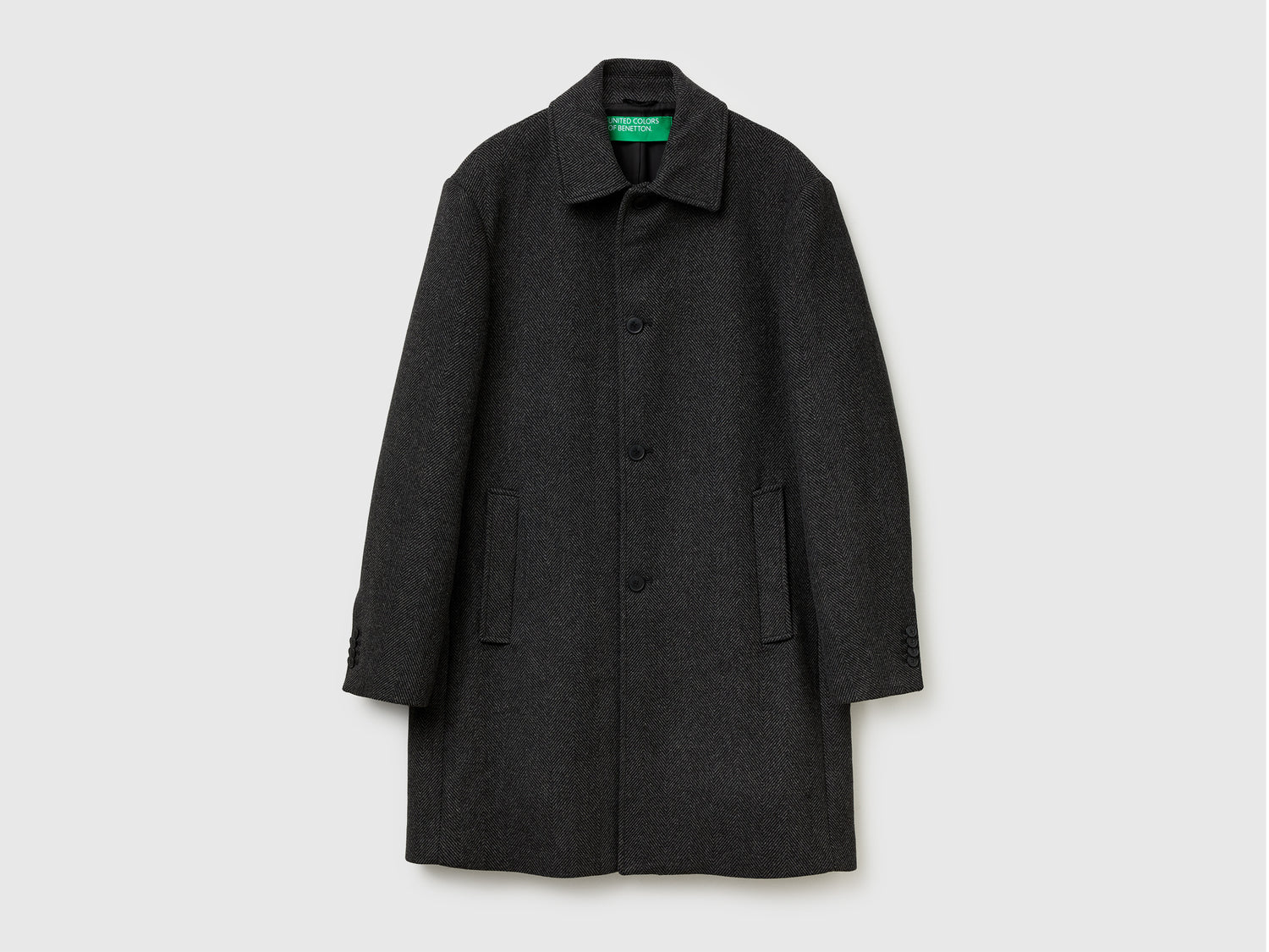 Cappotto in misto lana da uomo nero | Benetton Outlet