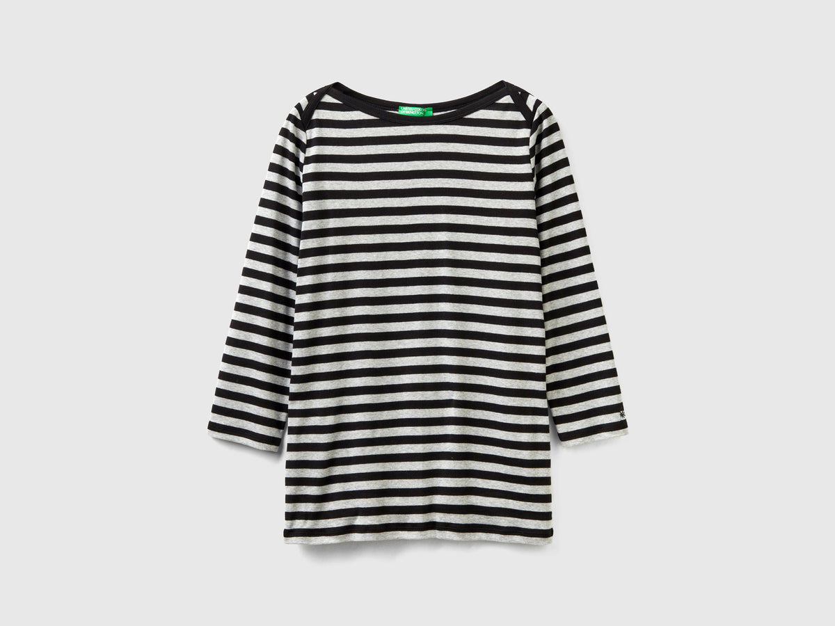 T-shirt manica 3/4 a righe in puro cotone