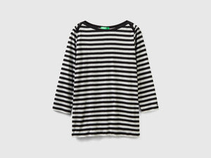 T-shirt manica 3/4 a righe in puro cotone