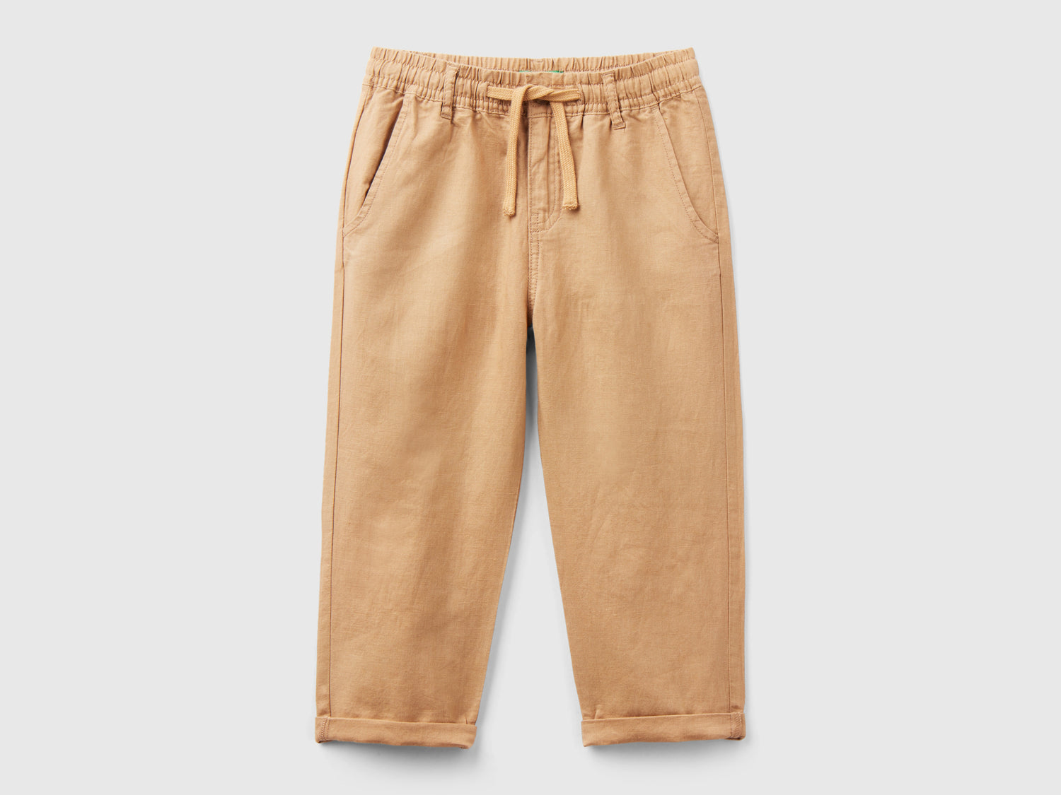 Pantaloni con coulisse in misto lino da bimbo cammello | Benetton Outlet