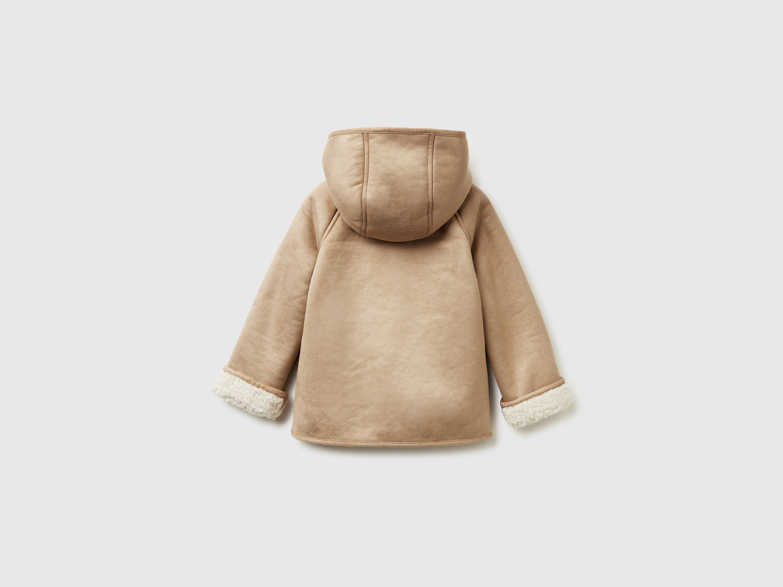 Giubbino con cappuccio effetto scamosciato da bimba beige 2 | Benetton Outlet