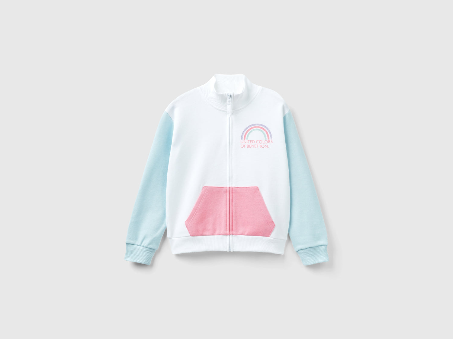 Felpa con zip e colletto da bambina bianco | Benetton Outlet