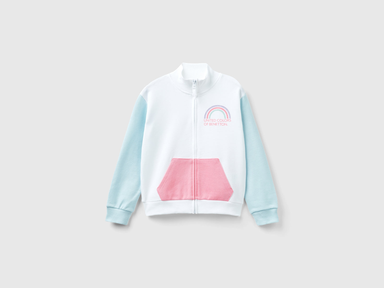 Felpa con zip e colletto da bambina bianco | Benetton Outlet