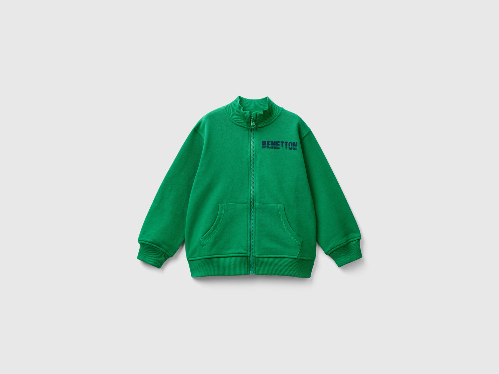 Felpa in cotone bio con zip da bimbo verde | Benetton Outlet