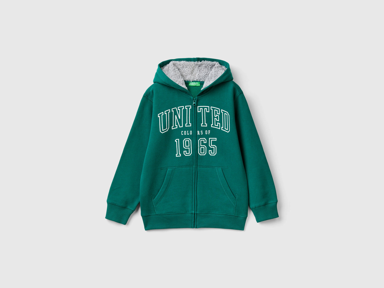 Felpa con cappuccio foderato da bambino verde scuro | Benetton Outlet