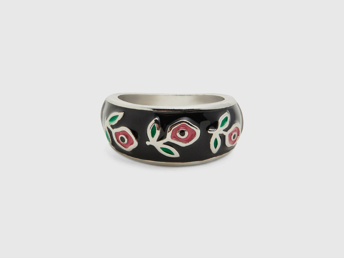 Anello a fascia con fiori rosa