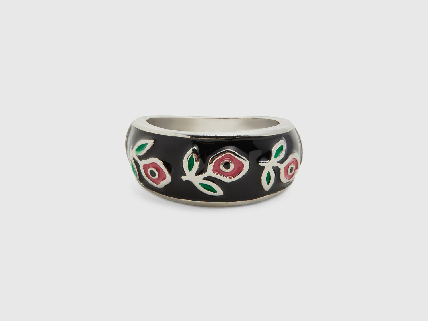 Anello a fascia con fiori rosa da donna nero | Benetton Outlet