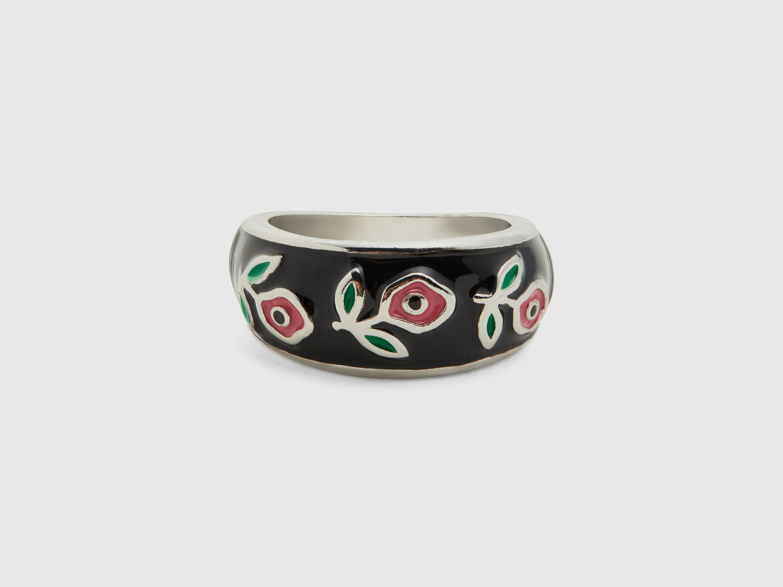 Anello a fascia con fiori rosa da donna nero | Benetton Outlet