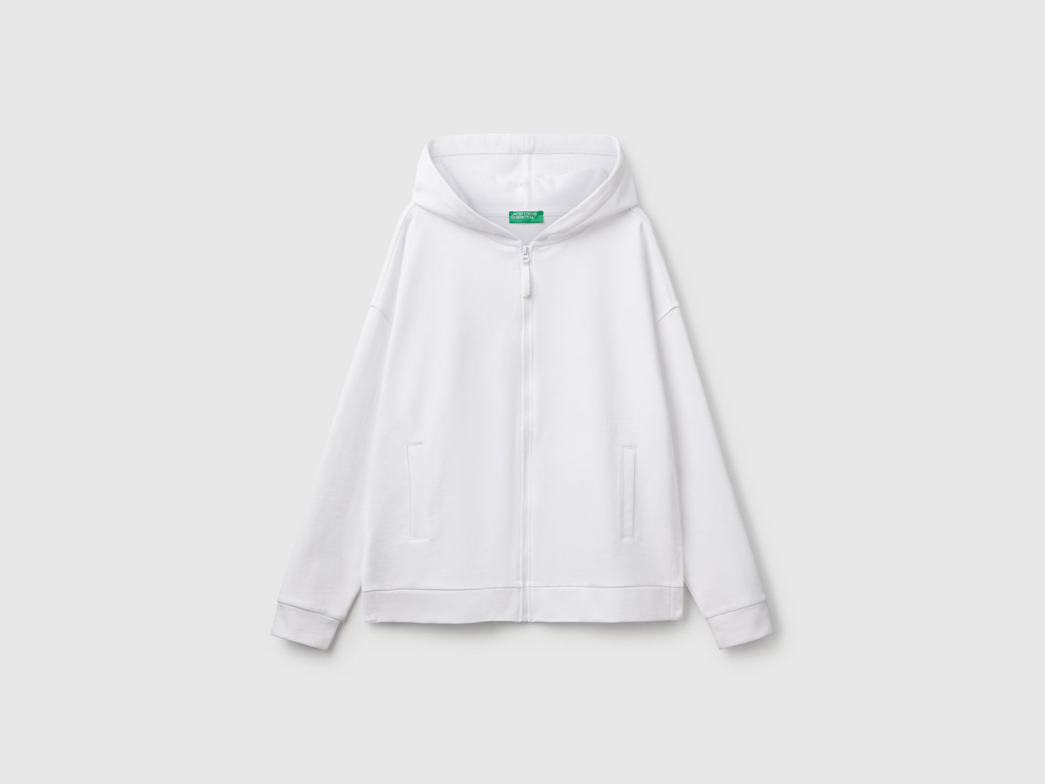 Felpa 100% cotone con zip e cappuccio da donna bianco | Benetton Outlet