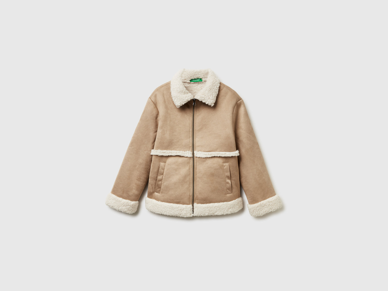Giubbotto con colletto effetto scamosciato da bambina beige | Benetton Outlet