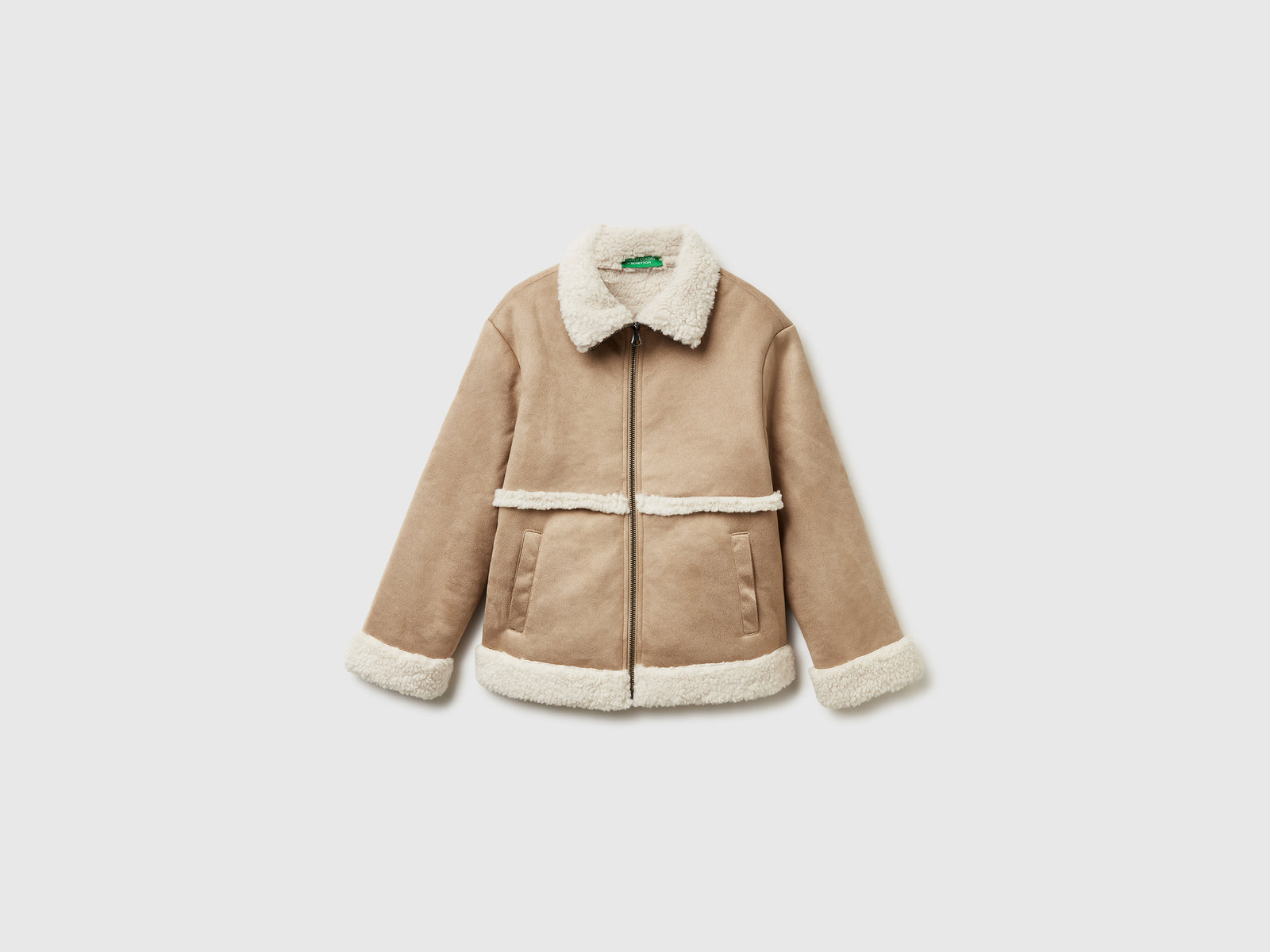 Giubbotto con colletto effetto scamosciato da bambina beige | Benetton Outlet