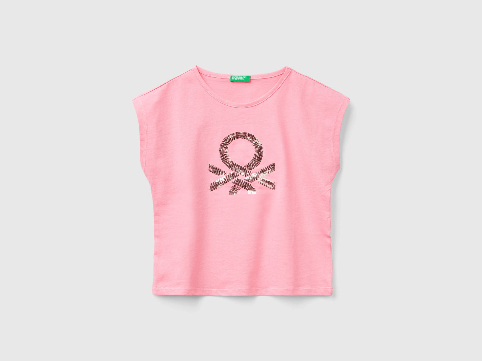 T-shirt con paillettes da bambina rosa | Benetton Outlet
