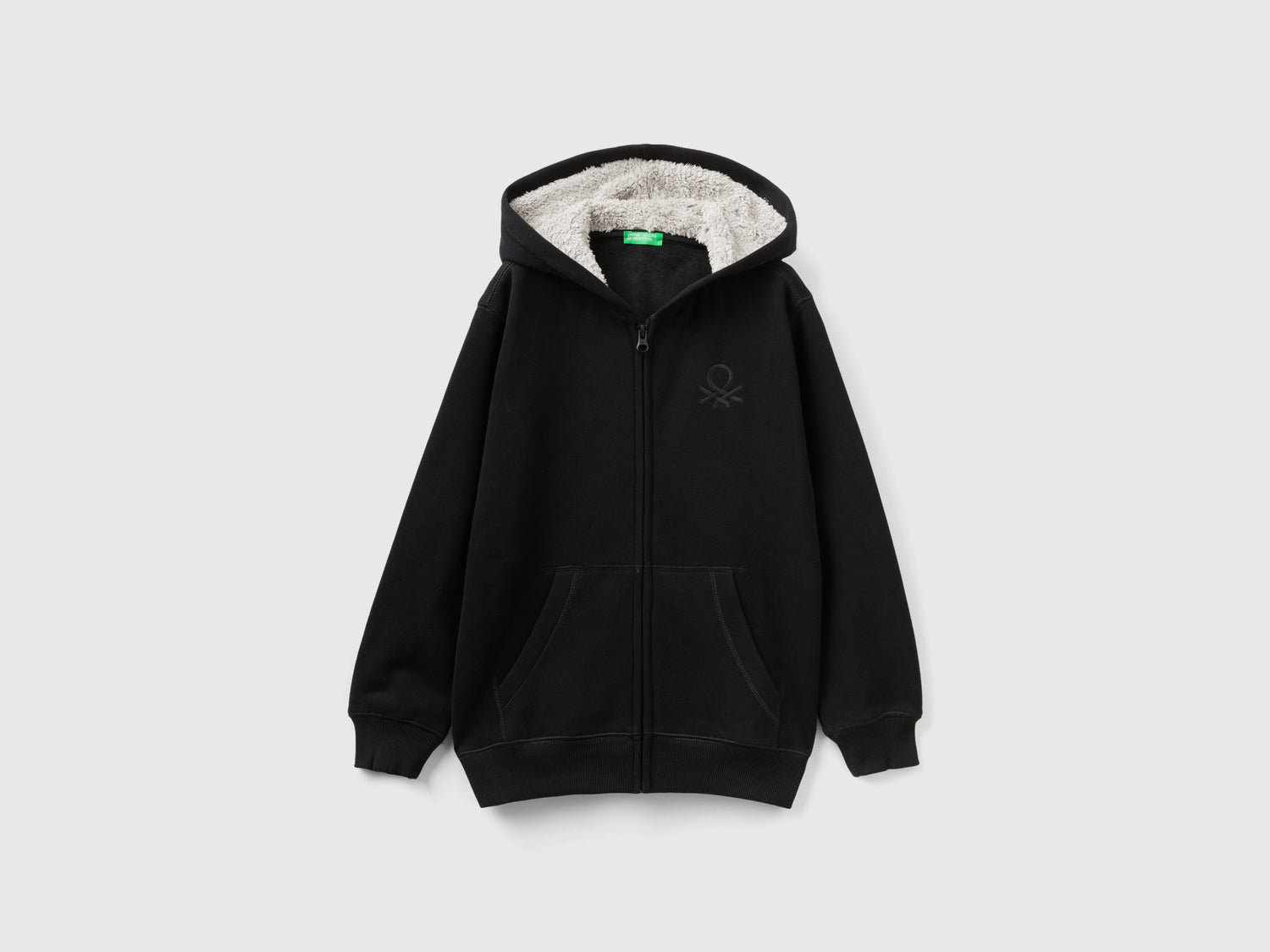 Felpa con cappuccio foderato da bambino nero | Benetton Outlet