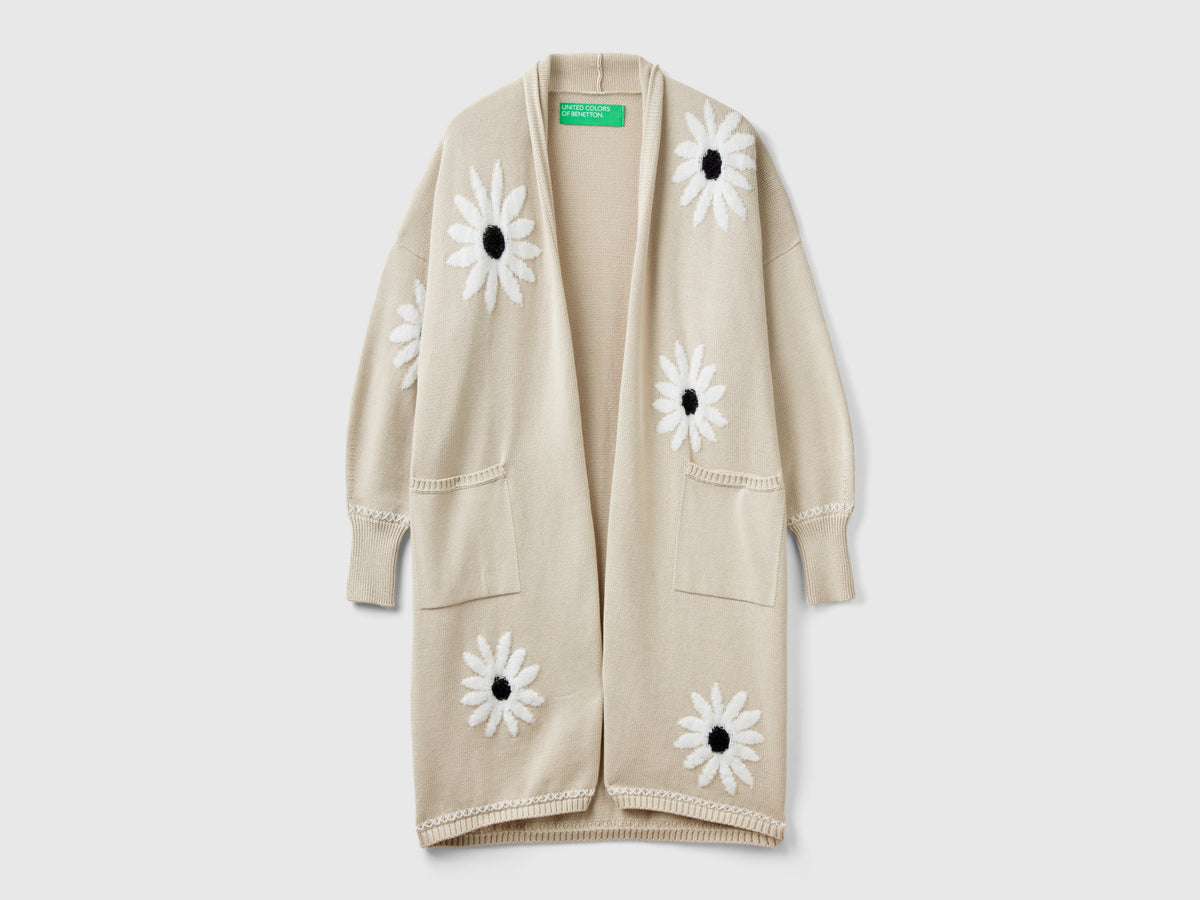 Cardigan lungo con intarsi fiori