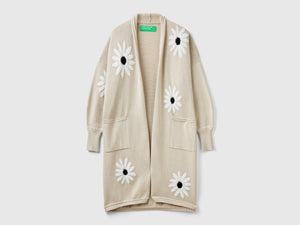 Cardigan lungo con intarsi fiori