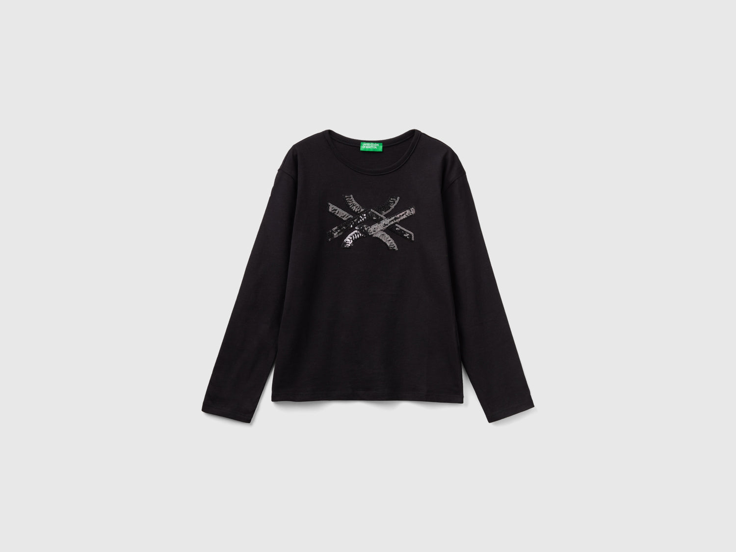 T-shirt in caldo cotone bio con paillettes da bambina nero | Benetton Outlet