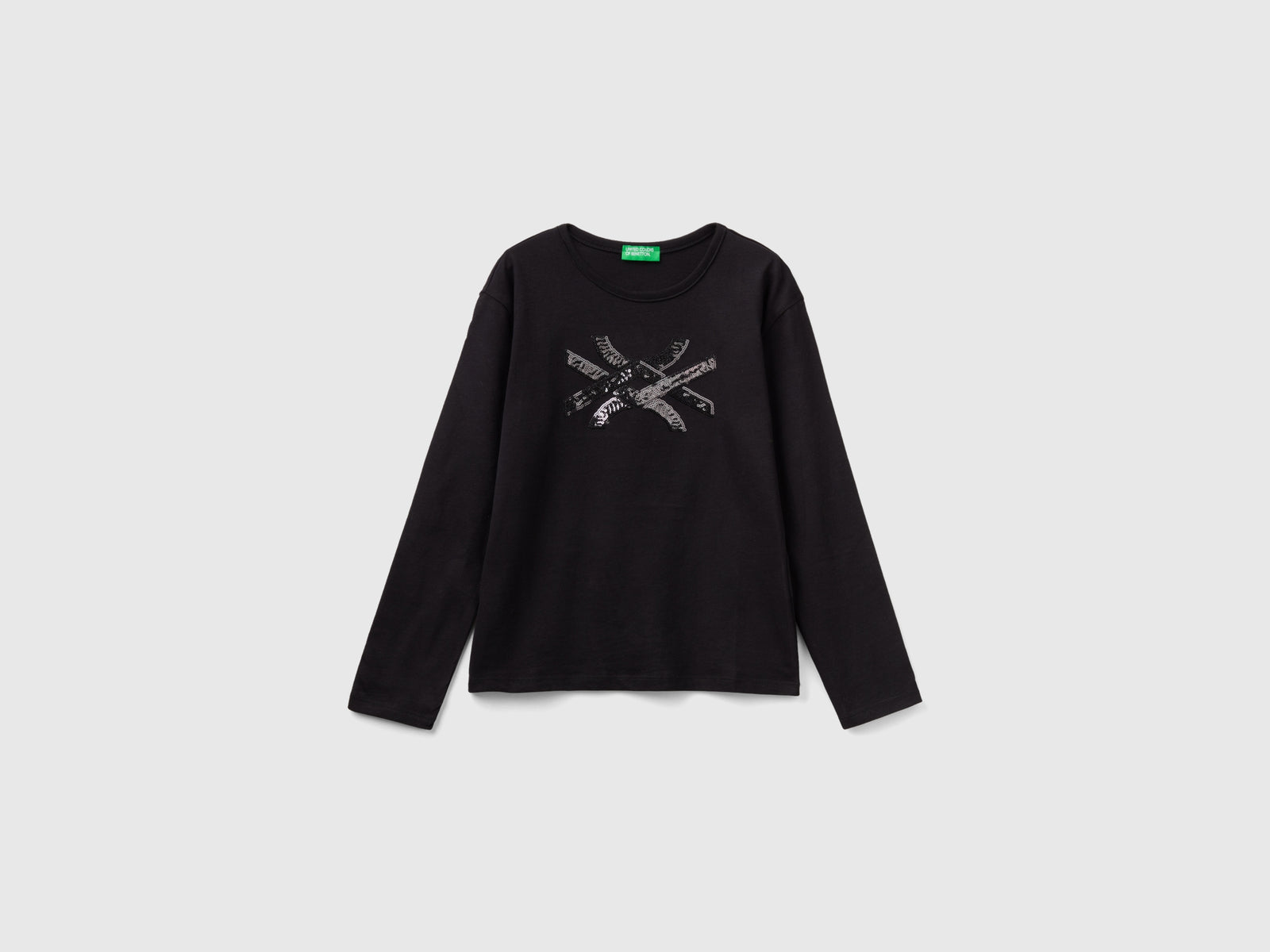 T-shirt in caldo cotone bio con paillettes da bambina nero | Benetton Outlet