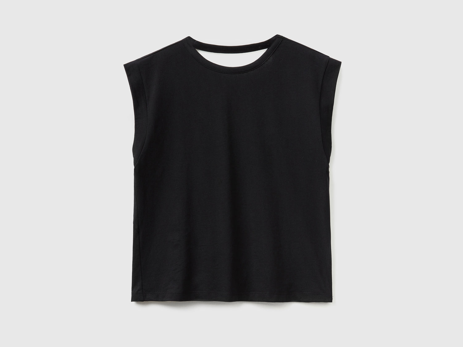 T-shirt girocollo smanicata in puro cotone da donna nero | Benetton Outlet