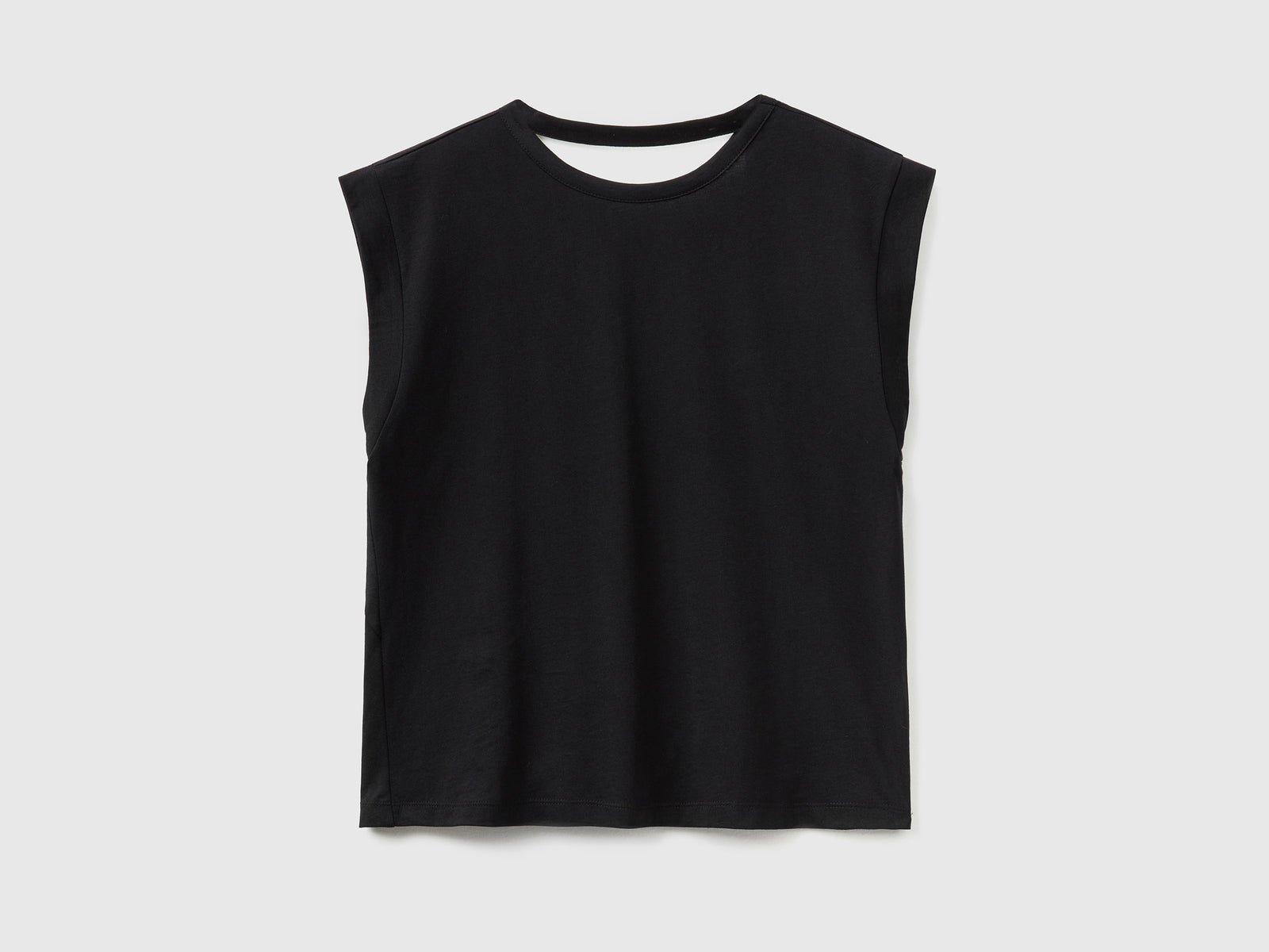 T-shirt girocollo smanicata in puro cotone da donna nero | Benetton Outlet