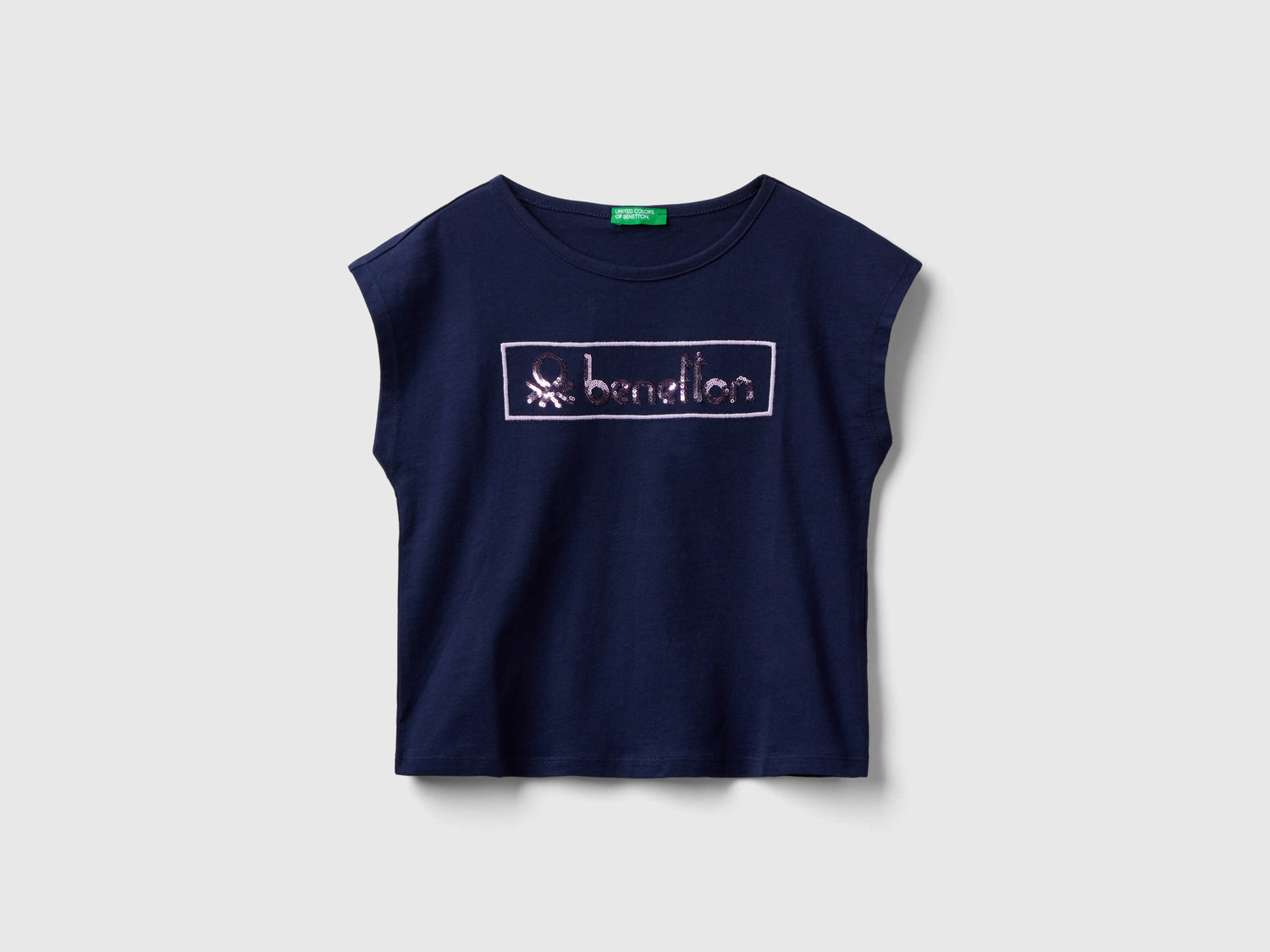 T-shirt con paillettes da bambina blu scuro | Benetton Outlet
