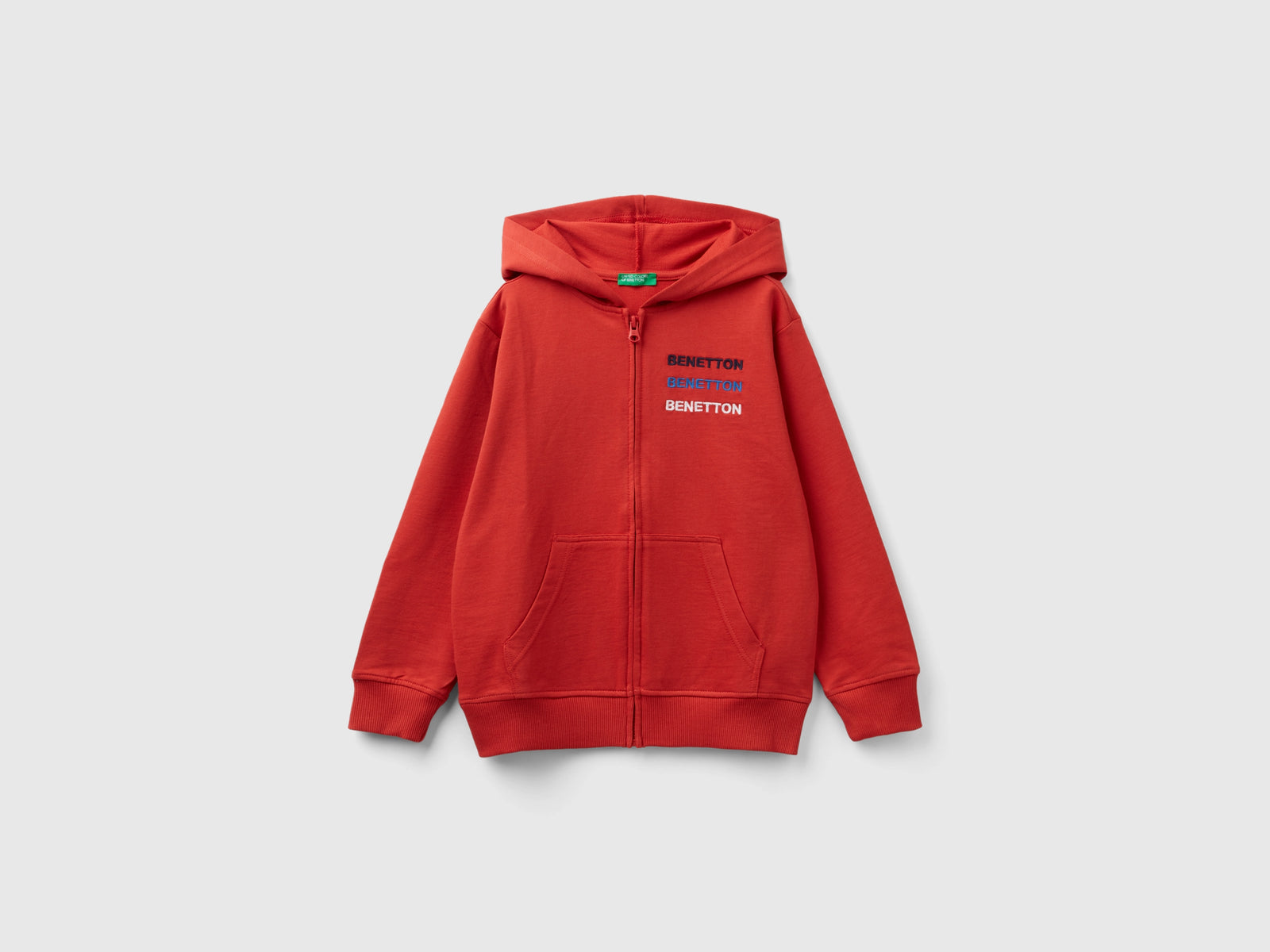 Felpa con zip e cappuccio da bambino rosso mattone | Benetton Outlet