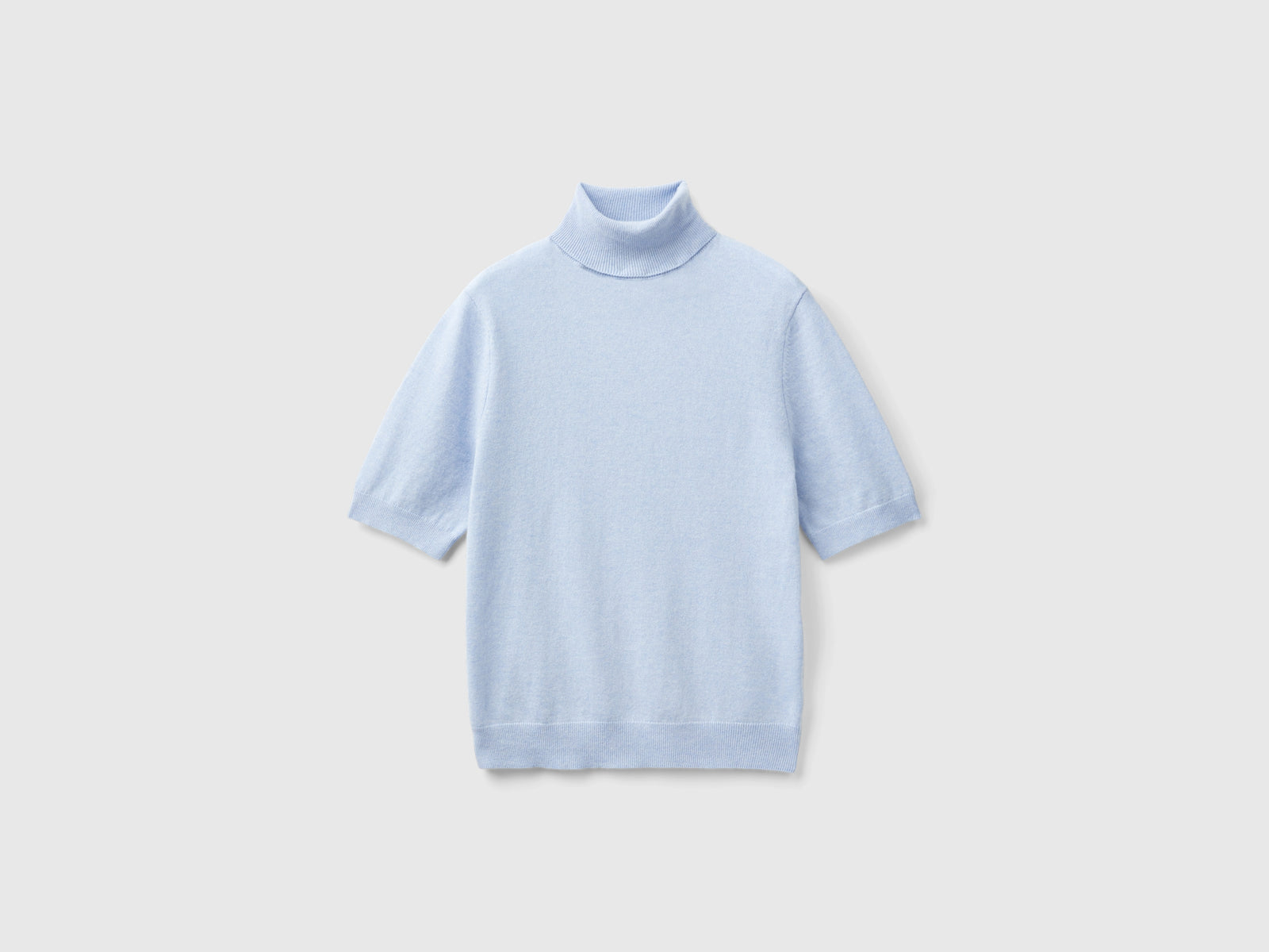 Dolcevita carta da zucchero a manica corta in misto cashmere da donna azzurro | Benetton Outlet