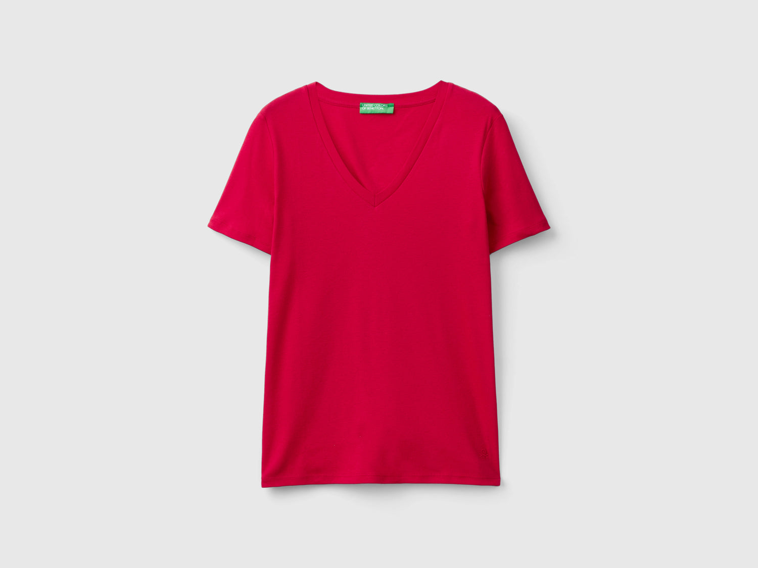T-shirt in puro cotone con scollo a V da donna rosso | Benetton Outlet