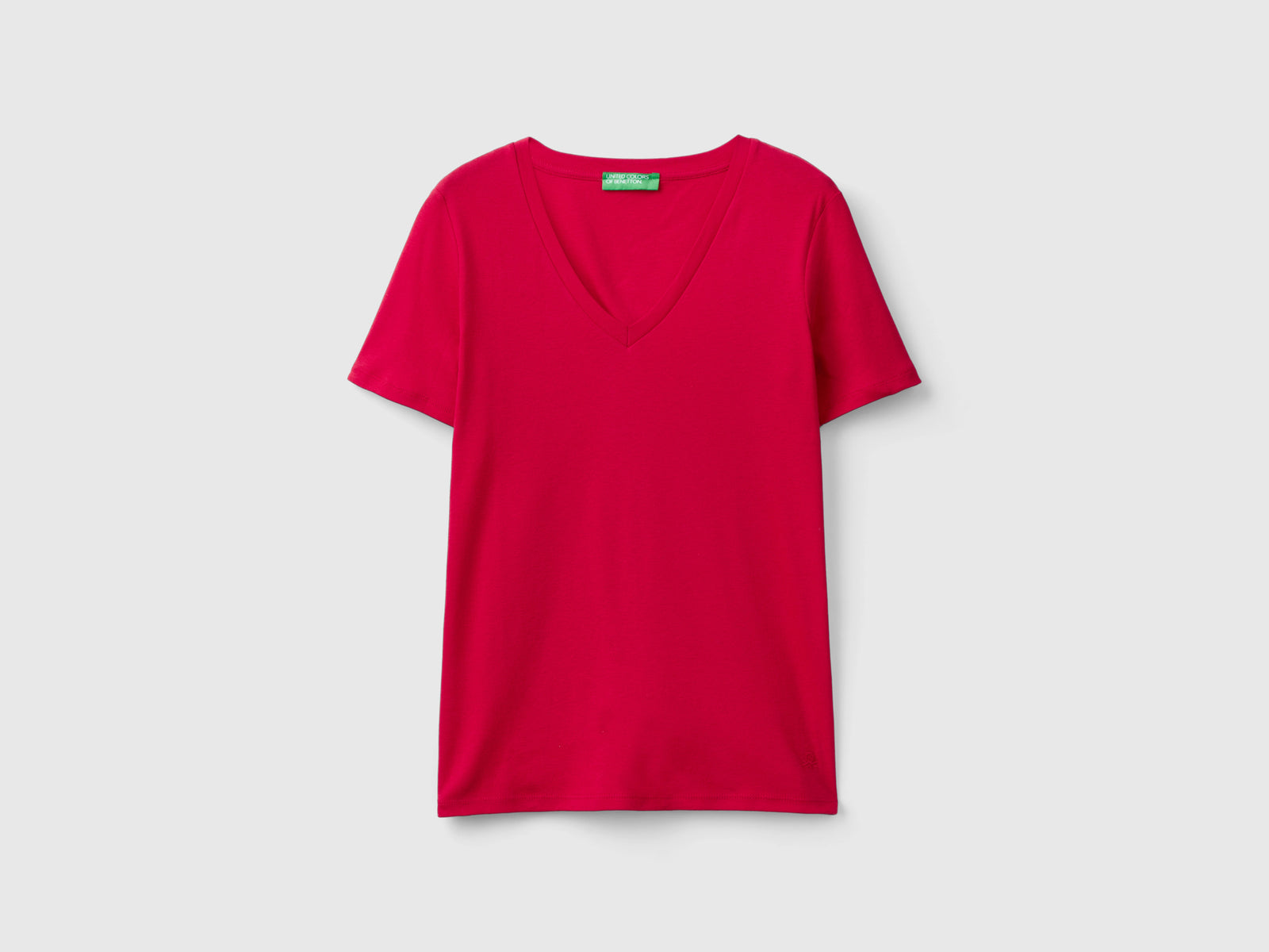 T-shirt in puro cotone con scollo a V da donna rosso | Benetton Outlet