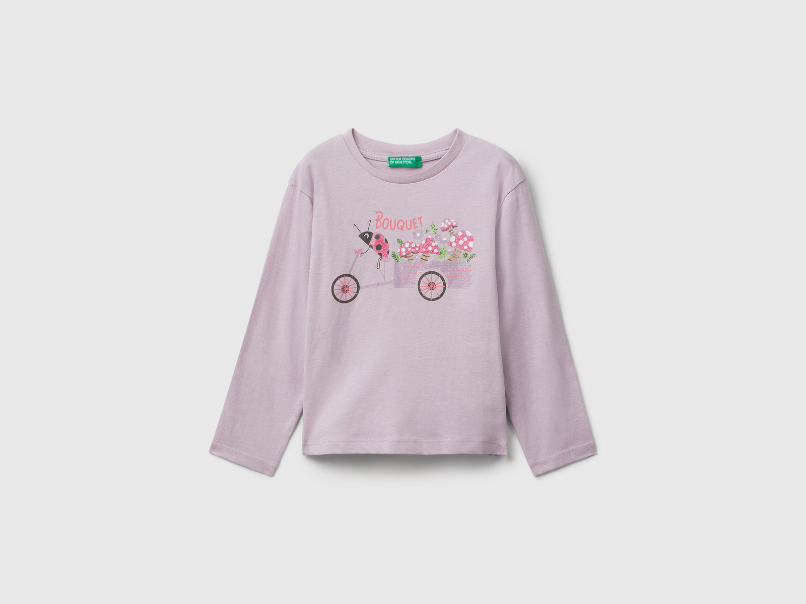Maglietta in cotone con stampa glitter da bimba lavanda | Benetton Outlet