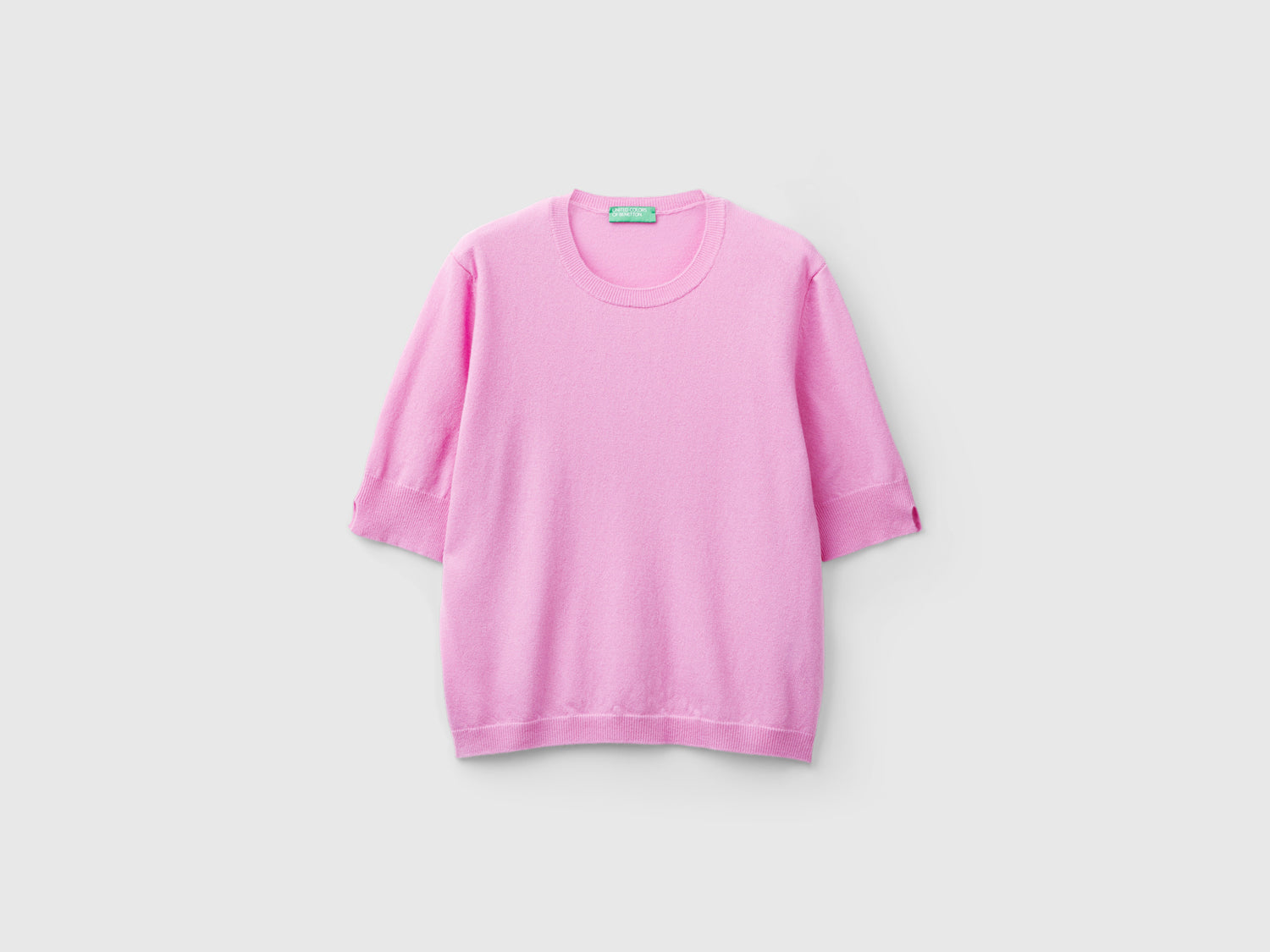 Maglia manica corta in pura lana Merino da donna lilla | Benetton Outlet