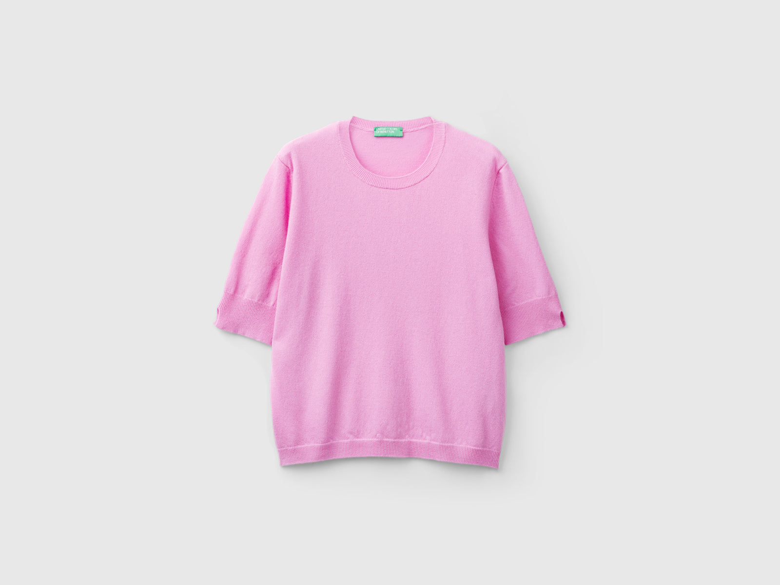 Maglia manica corta in pura lana Merino da donna lilla | Benetton Outlet