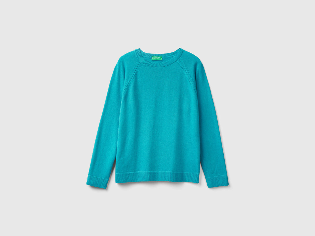 Maglia girocollo azzurra in misto lana e cashmere