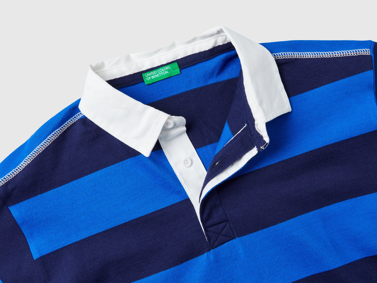 Polo rugby a righe bluette e blu scuro